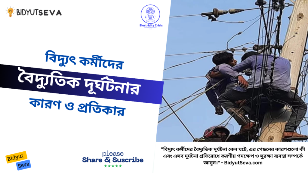 "বিদ্যুৎ কর্মীদের বৈদ্যুতিক দূর্ঘটনা কেন ঘটে, এর পেছনের কারণগুলো কী এবং এসব দূর্ঘটনা প্রতিরোধে করণীয় পদক্ষেপ ও সুরক্ষা ব্যবস্থা সম্পর্কে জানুন।" - BidyutSeva.com